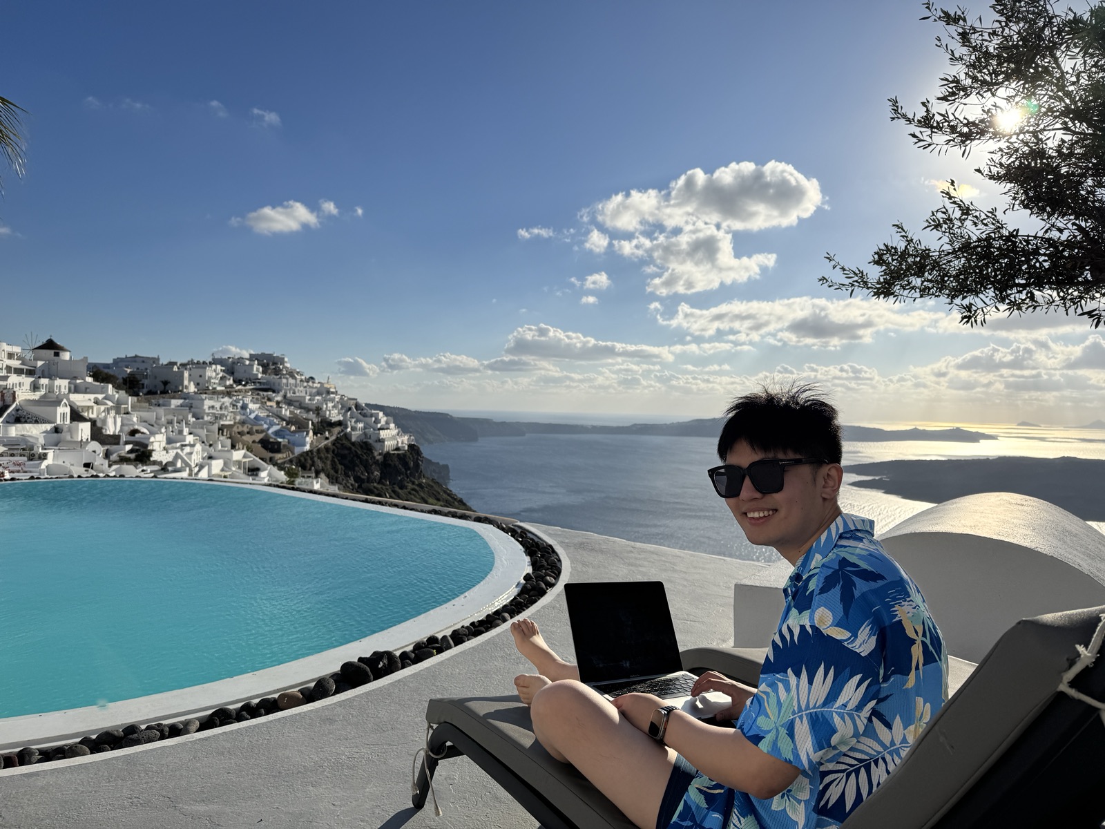 Working beside the sea in Santorini